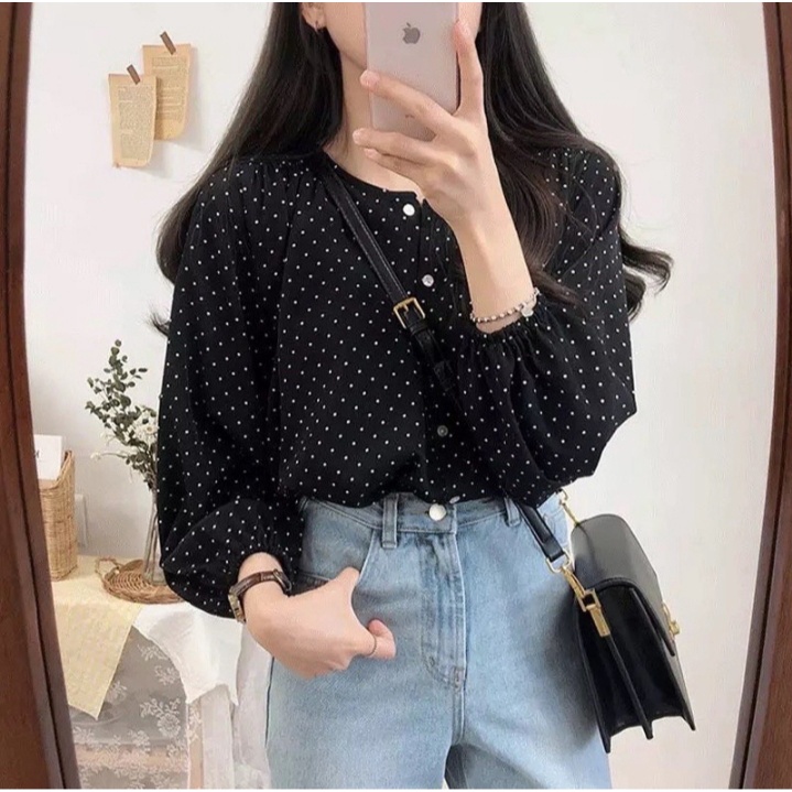 MIKA BLOUSE/atasan polkadot/korean/vintage/casual/monalisa/terbaru