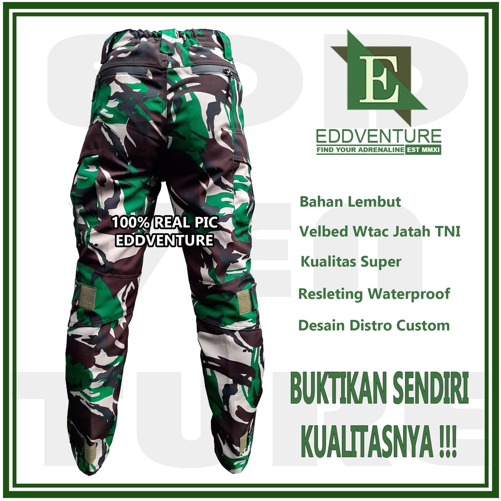 Celana distro panjang cargo PDL pria wanita TAD bahan velbed Sritex jatah TNI model W-TAC witek terbaru loreng malvinas prajurit tentara militer kualitas super premium tactical outdoor kamuflase resleting waterproof