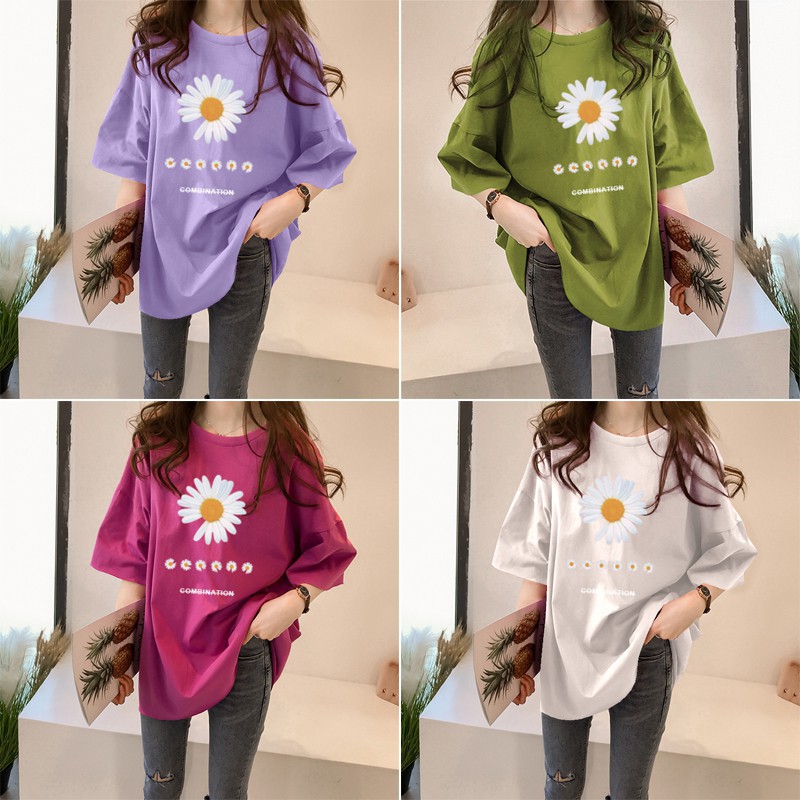 VS - T-SHIRT WANITA SUNNY FLOWER / OVERSIZE DAISY JUMBO COMBINATION | KAOS WANITA TUMBLR TEE