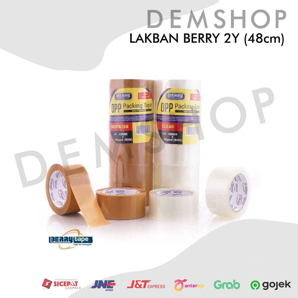 

Lakban Coklat Bening Berry / OPP Tape / Plakban Isolasi Solatip 2" 90 Yard 48mm