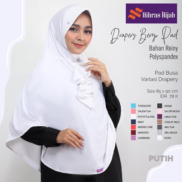 NIBRAS HIJAB DRAPERY BERGO PAD BAHAN REINY TEJAPOLYSPANDEX HIJAB PAD BUSA POLOS ELEGANT BERKUALITAS