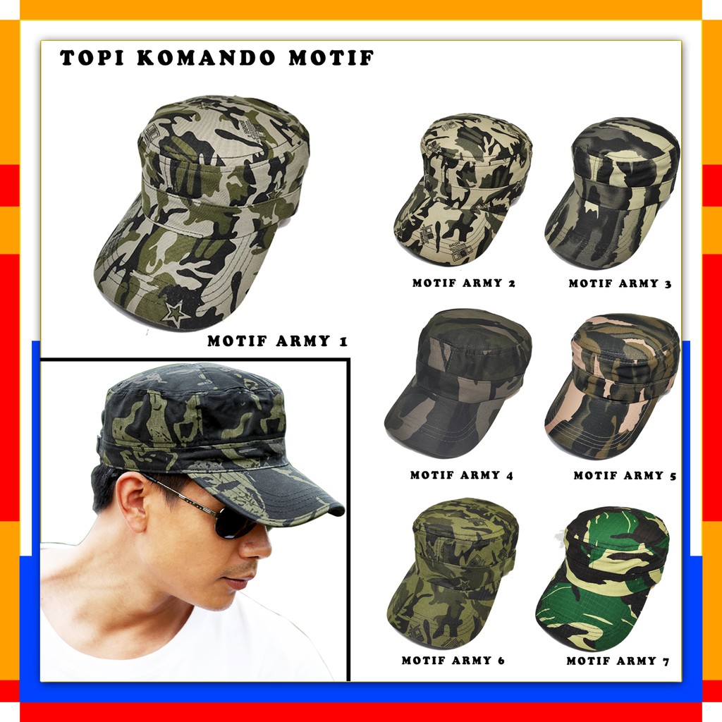 Topi Komando Militer / Topi Komando Motif / Topi Komando Army / Topi Militer Motif