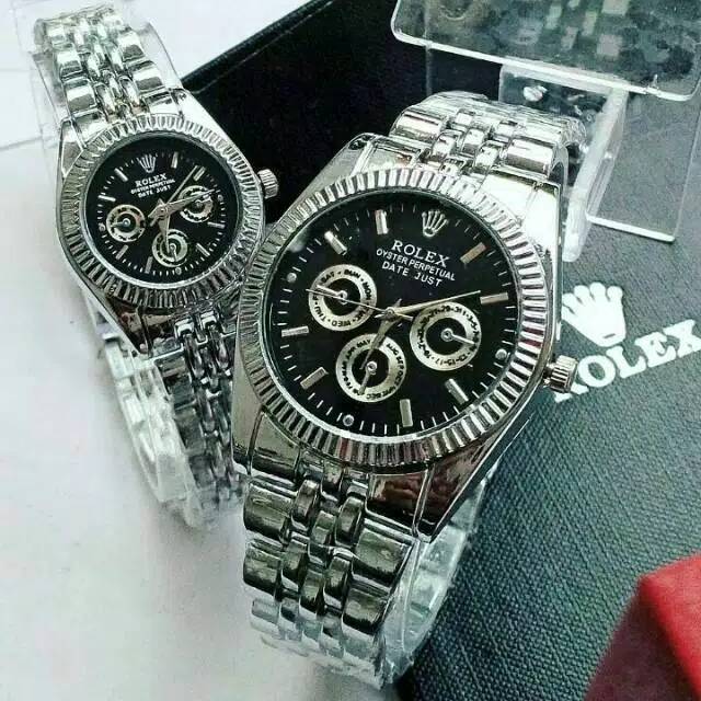 JAM TANGAN ROLEX COUPLE SILVER HITAM SUDAH SEPASANG