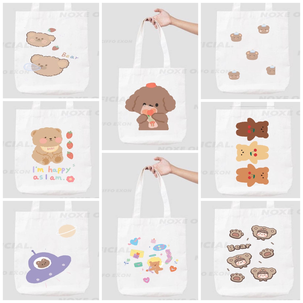 TOTE BAG MOTIF BEAR LUCU / TOTE BAG KANVAS BERUANG LUCU