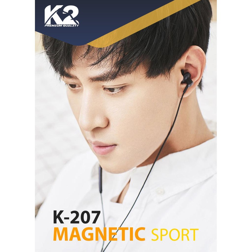 Handsfree / Headset K2 PREMIUM QUALITY K-207 MAGNETIC SPORT Super Bass