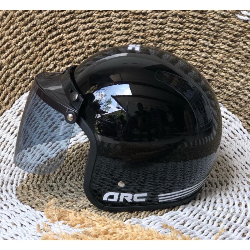 HELM BARU ARC CENCEN KOMPLIT KACA PACKING KARDUS-Hitam glosy