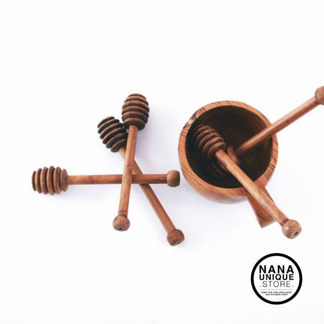 Nyawan Selem Sendok Madu Ulir Kayu Jati Honey Jar Dipper