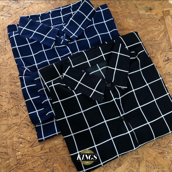 Kemeja Wanita Monalisa Atasan Blouse Casual Lengan Panjang Korea Kotak Square Cewek Wolfis