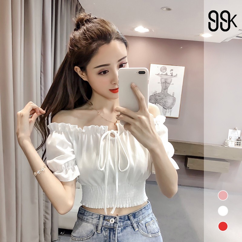Korean Sabrina Blouse Crop Top Atasan Sabrina Crop 831 (Size XS-XL)-6
