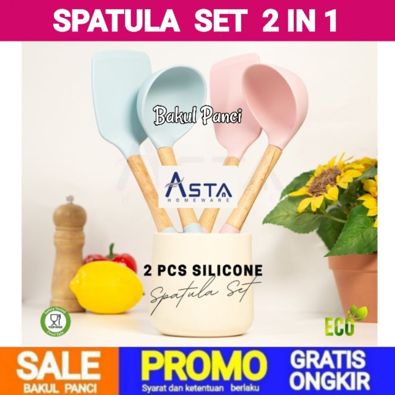 ASTA SPATULA SILICON SET 2 IN 1 - SILICONE TURNER SOUP SODET ERUS SENDOK KUAH SOP SAYUR - ALAT MASAK