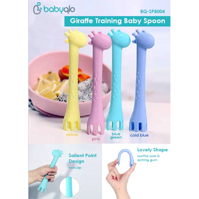 Babyqlo Giraffe Training Baby Spoon Sendok Makan Bayi Isi 2 Pcs