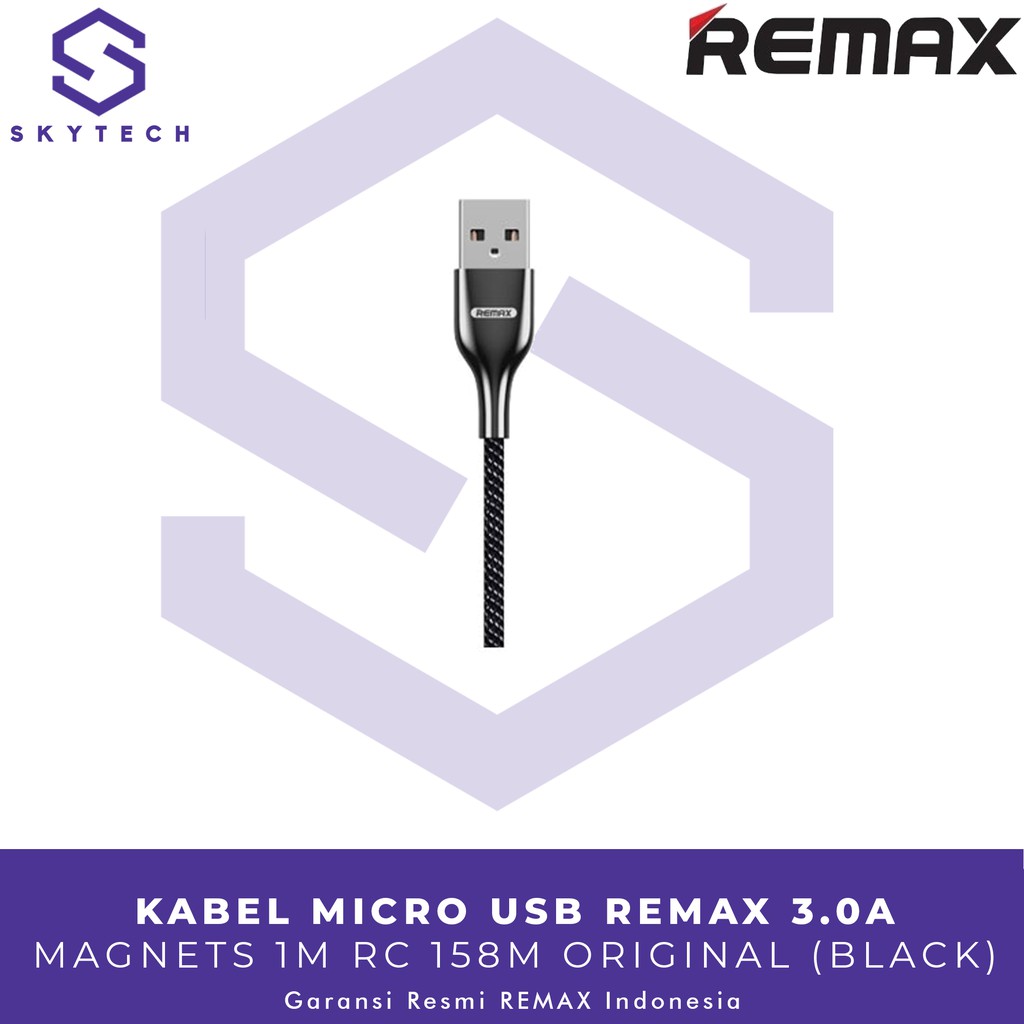 KABEL MICRO USB REMAX 3.0A MAGNETS 1M BLACK RC 158M ORIGINAL GARANSI RESMI