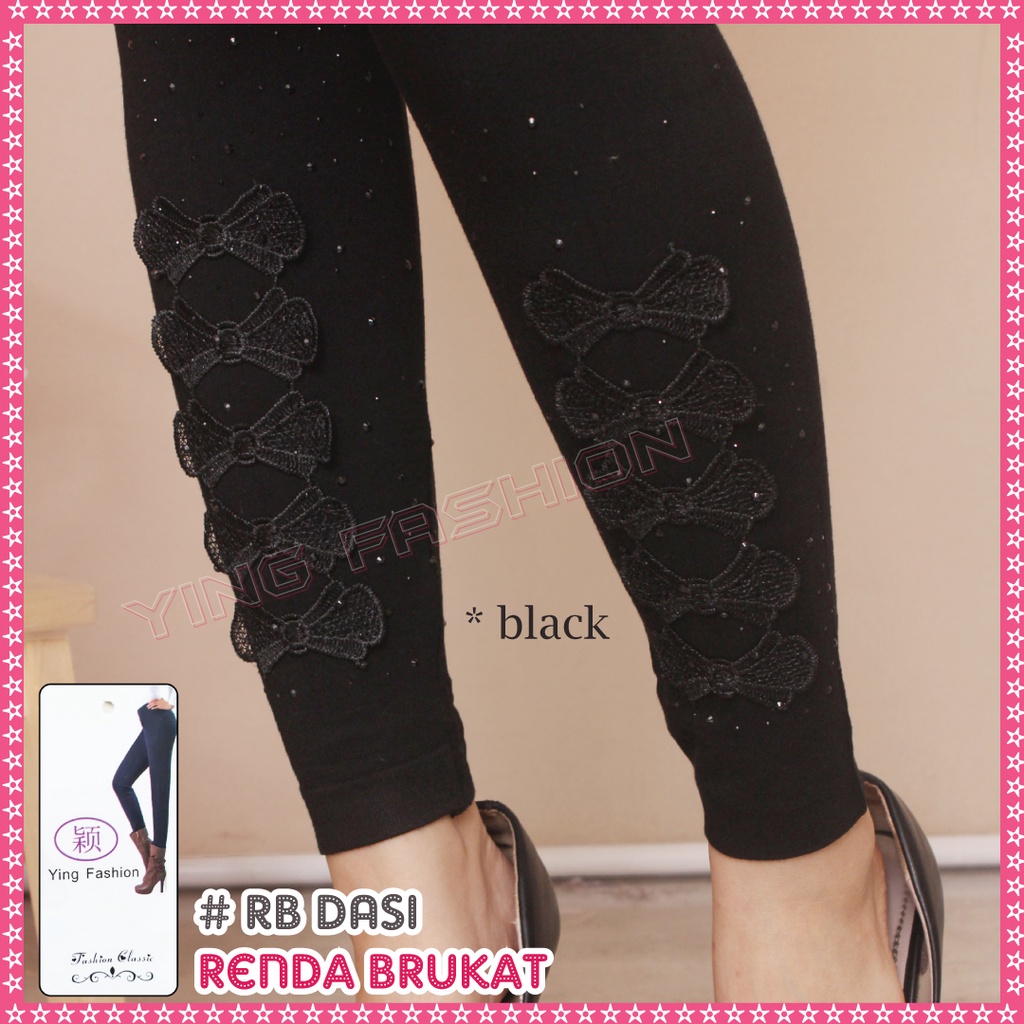 Legging Renda Brukat Mutiara Dasi Kupu Kupu / legging renda mutiara wanita / legging fashion import wanita