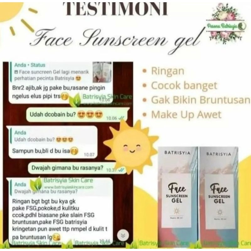 (BISA COD/ BAYAR DI TEMPAT) Face Sunscreen gel batrisyia SPF 35+