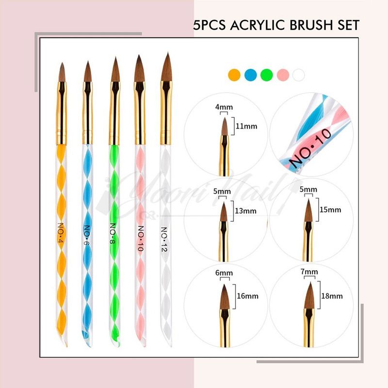 5pcs acrylic brush set nail art akrilik kuas nails 3D 4D acrylic system