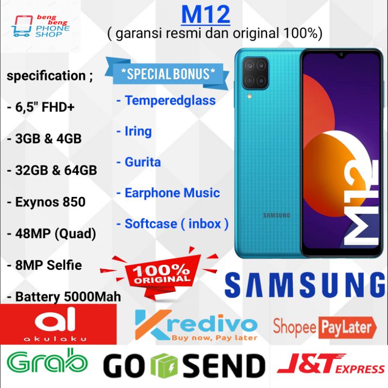 SAMSUNG M12 RAM 4GB 64GB GARANSI RESMI SEIN - BONUS