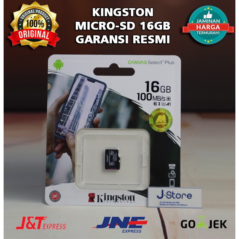 Memory Card Kingston CANVAS Micro SD 16GB Class 10 up to 100mb/s Original Garansi Resmi