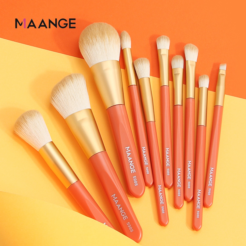 MAANGE 10Pcs Professional Makeup Brush Set Soft Comfortable Nylon Bristles Wood Handle Beauty Tools