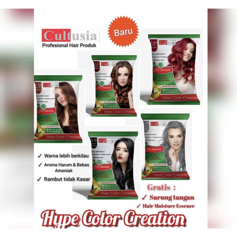 Cultusia Hype Color Creation Sachet Pewarna Rambut Bebas Amonia Sachet Semir Rambut Hitam Instan