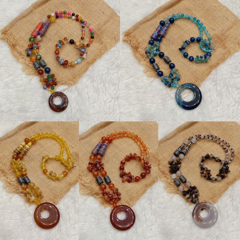 Set Kalung & Gelang Batu mix Manik Lukis