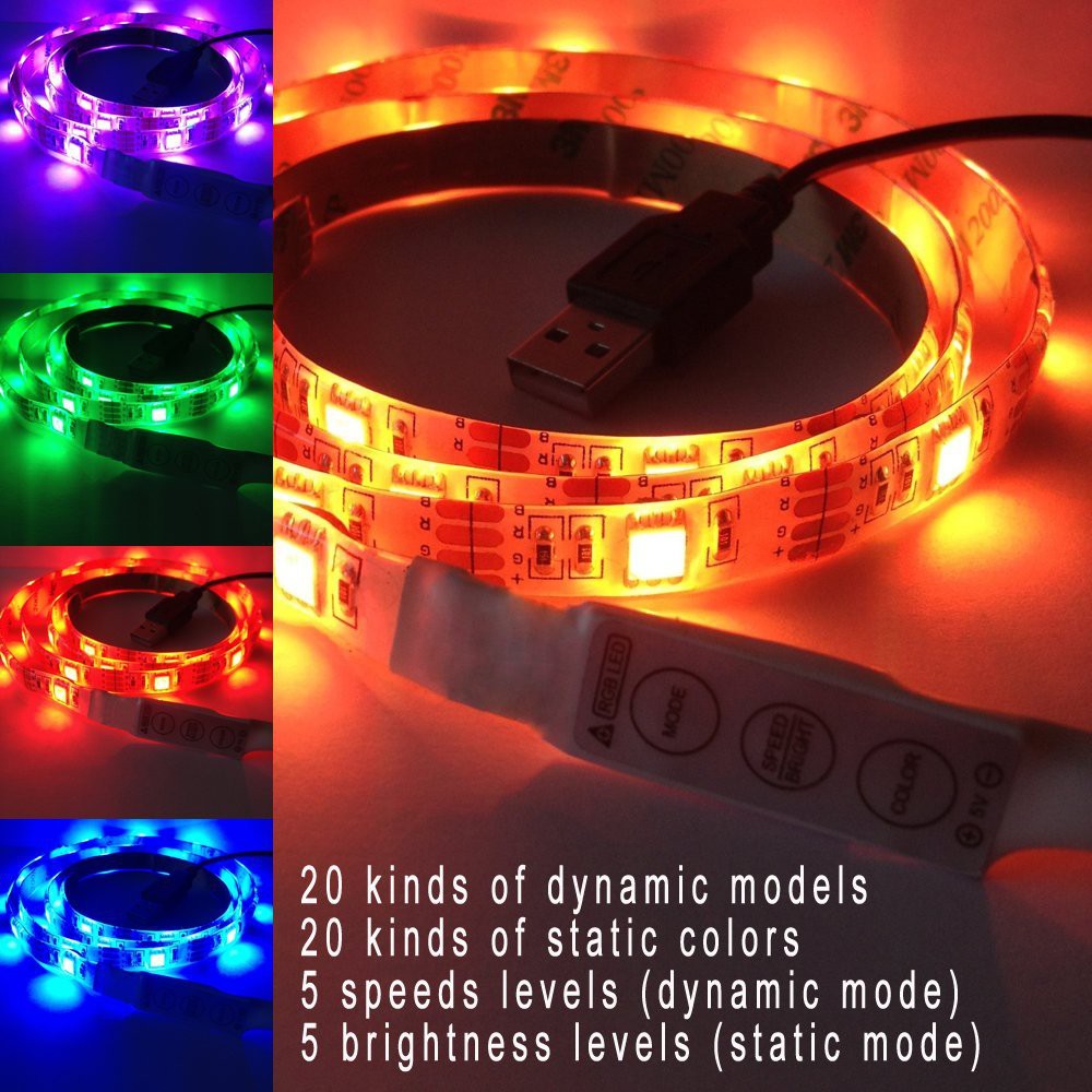 Lampu LED Strip RGB 5050 90cm - 10meter  Dengan USB Controller / Lampu Hias PC TV