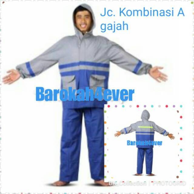 Jas Hujan setelan Jaket Celana Kombinasi A Gajah biru silver