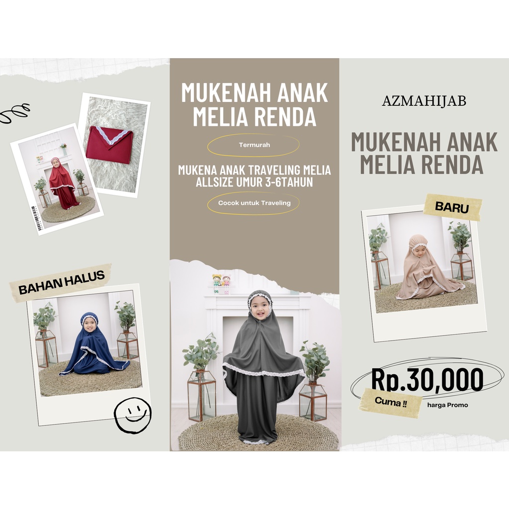 Mukena Anak Melia / Mukena Anak Variasi Renda / Mukena Anak Travel / Rukuh Anak Melia / Rukuh Anak V