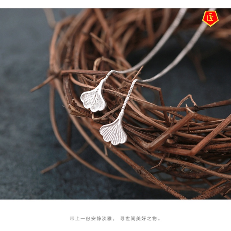 [Ready Stock]Ginkgo Leaf Tassel Earrings Temperament Long