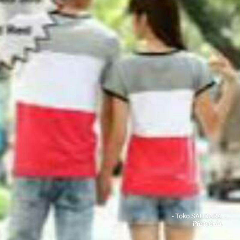 Kaos couple tricolor (kombinasi 3 warna)