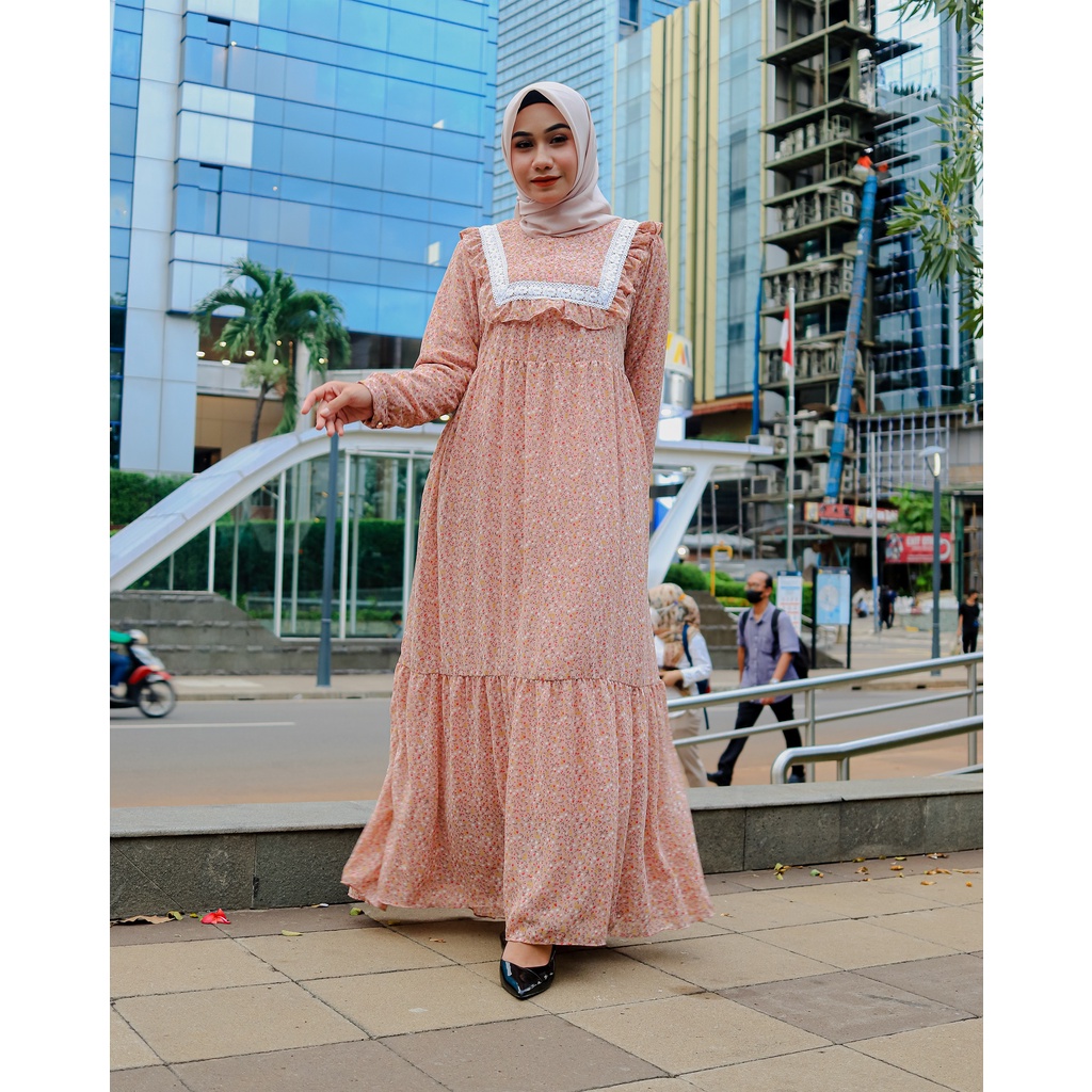 Nura Collection Official - Nuriel Shop - Baju Gamis Wanita Terbaru - Gamis Bahan Ceruty - Laluna-BABYPINK VOL 2