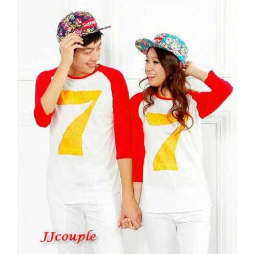 promo kaos couple lengan panjang / baju pasangan angka 7 terbaru