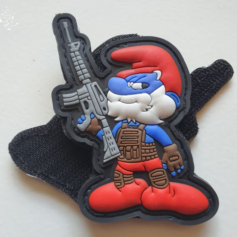 patch rubber pvc timbul logo the smurfs army sniper 3D / rubber patch karakter the smurfs / tempelan emblem karet velcro