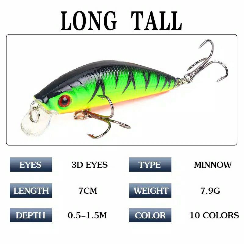 (M03) 7.cm 7.9g 3D Eyes Minnow Wobbler Fishing Bait Ocean Crankbait 6#