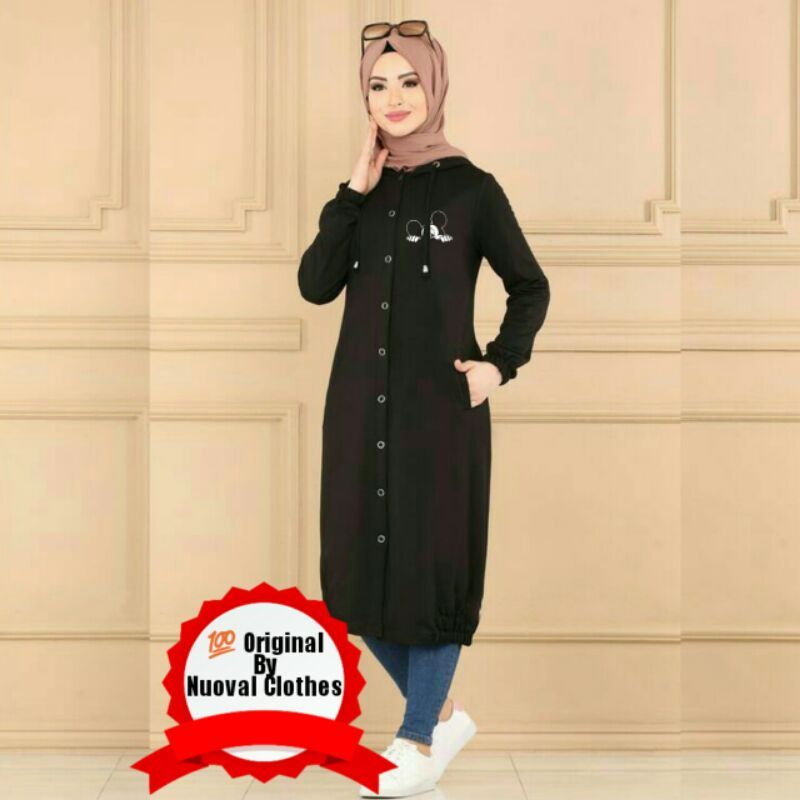 Jaket muslim hoodie wanita/long tunik hoodie wanita