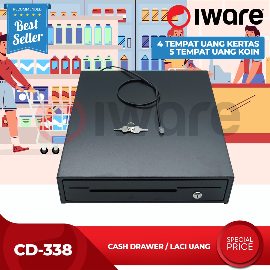 Cash Drawer / Laci Uang kasir Mini Iware CD338 RJ11 4 bills 5 coins