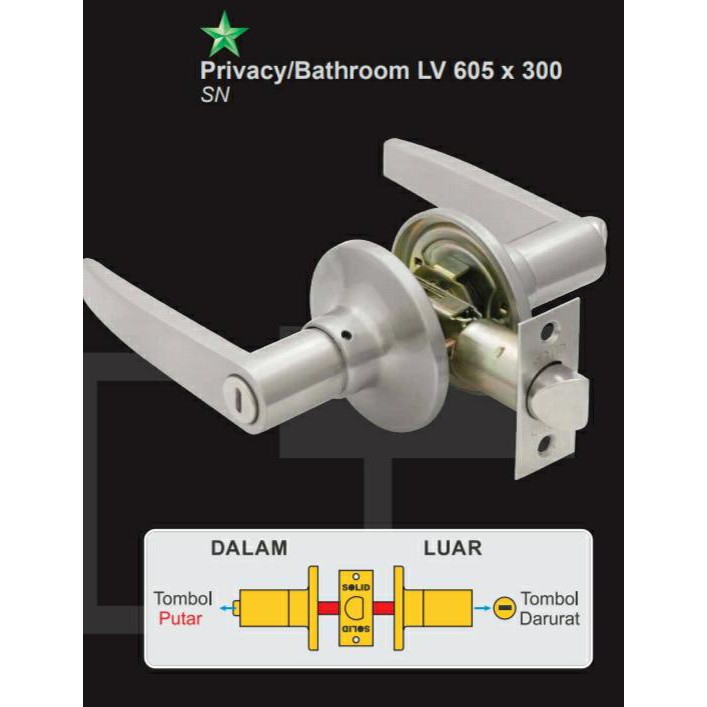 SOLID - KUNCI PINTU KAMAR MANDI SOLID LV 605 X 300 TANPA ANAK KUNCI