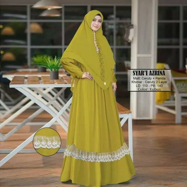 TERBARUGamis Syari Azrina Set Khimar Ceruty Muslimah Cantik Modern
