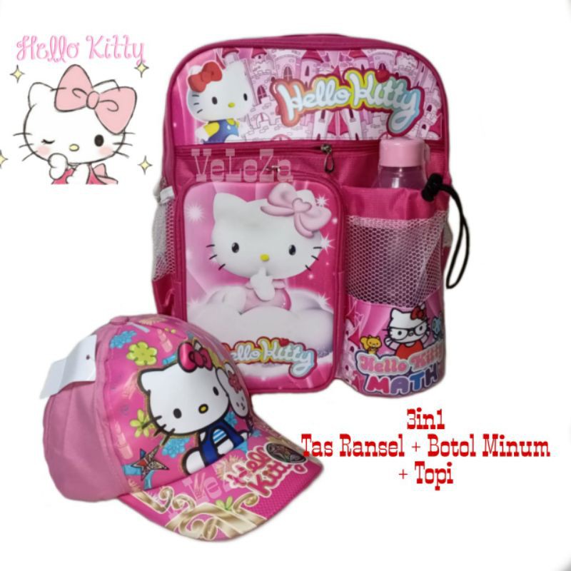 Tas ransel anak karakter 3in1 - Tas + topi + botol minum - Tas anak perempuan