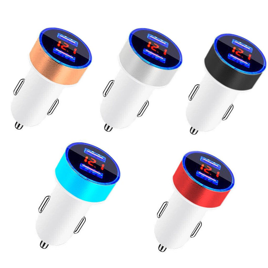 Adaptor Charger Mobil 5v 3.1a Quick Charge Dengan Dua Port Usb Dan Layar Led