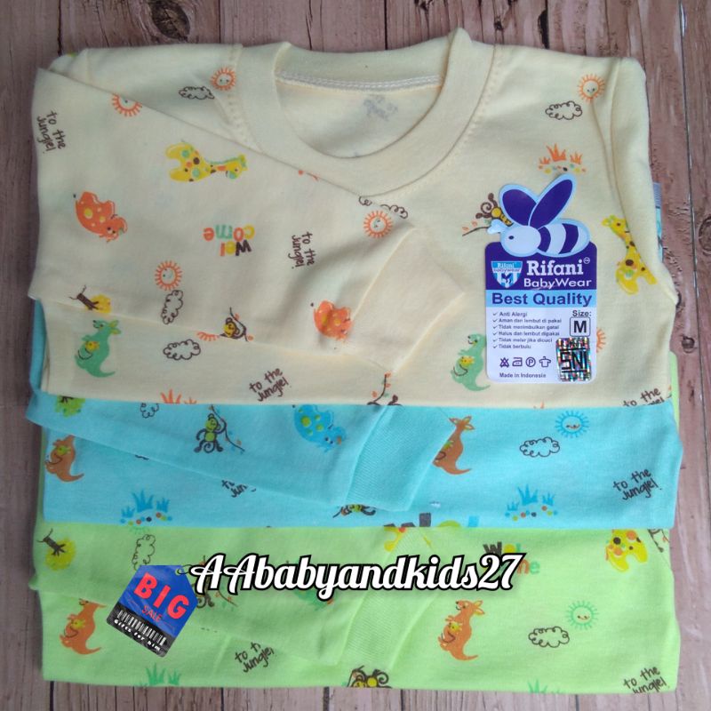 Rifani 3PC Kaos Oblong Bayi Lengan Panjang Full Print Ukuran S M L XL SNI Hight Quality