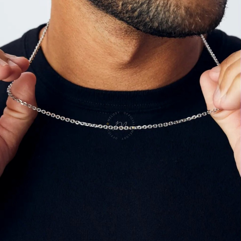 Kalung Pria Wanita Rantai Kecil Titanium Silver Perak Anti Karat