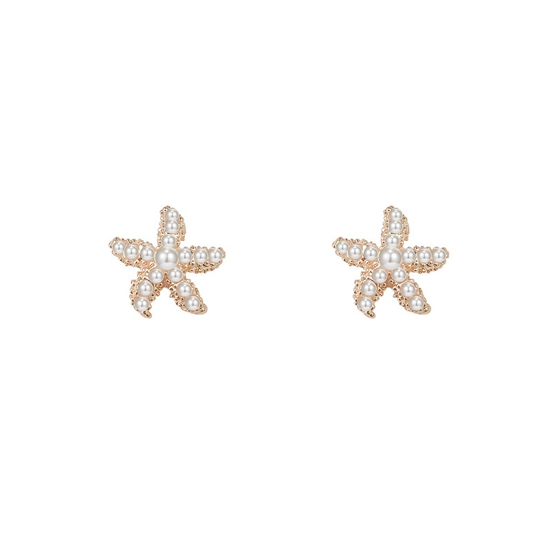 Anting Stud Desain Bintang Laut Aksen Mutiara Bahan S925 Silver Untuk Wanita