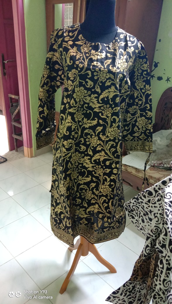 Batik Tunik Shibori Jumputan Terbaru Size S-3l / Hrb026 Yelbor Navbor / Biru Putih