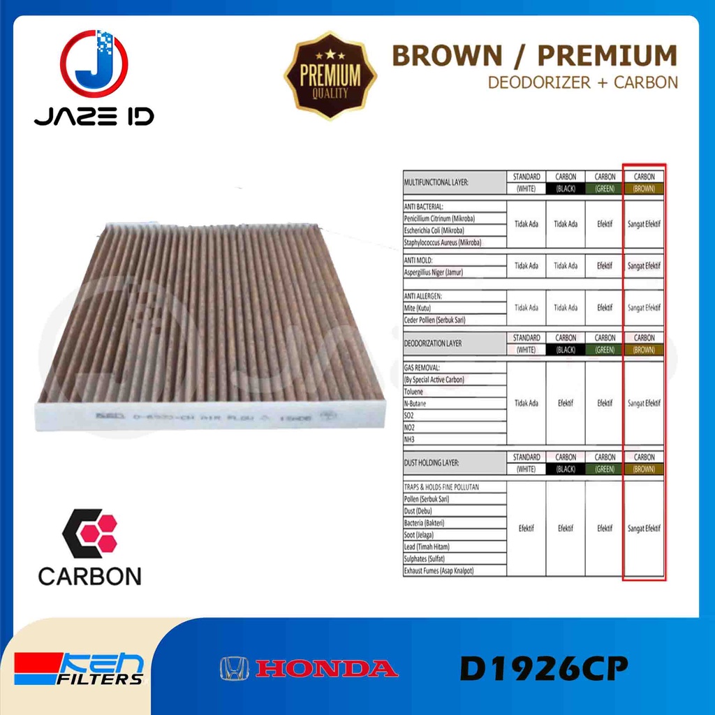 KEN Filter Carbon Brown Premium AC Cabin Udara Honda New Jazz City Freed Brio HRV Karbon