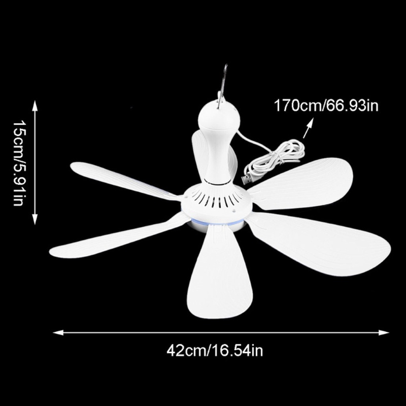 Vivi 6daun Kanopi 5V 2in1 Type C USB Ceiling Fan Kipas Angin Gantung Tenda Camping Outdoor