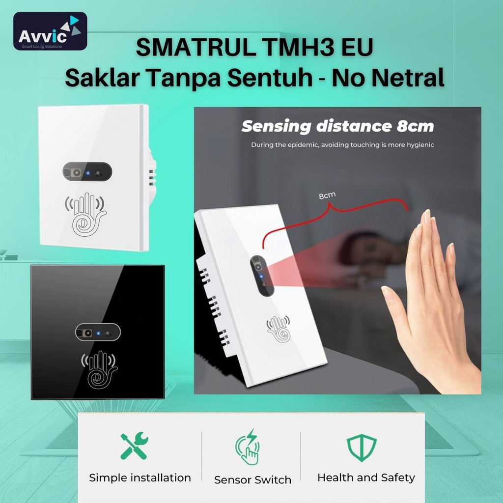 NEW TMH3 Saklar Tanpa Sentuh SMATRUL Tanpa Kabel Netral No Touch Button Sensor Infrared Switch