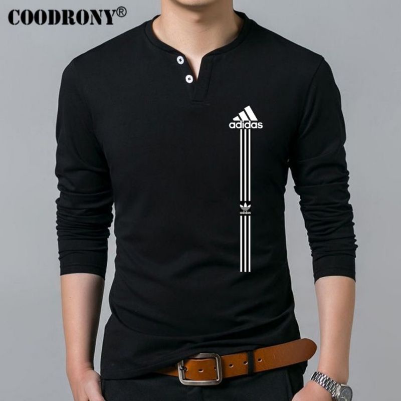 Kaos Kancing Pria Leher V Distro Lengan Panjang / Atasan Pria Kaos Krah Kancing / Pakaian Pria Bahan