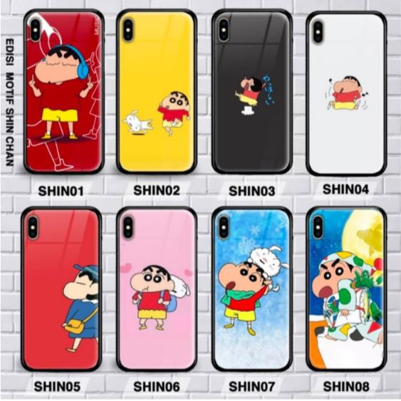 IPHONE 11 , 11 PRO , 11 PRO MAX PREMIUM CASE CASING GLASS MOTIF SINCHAN