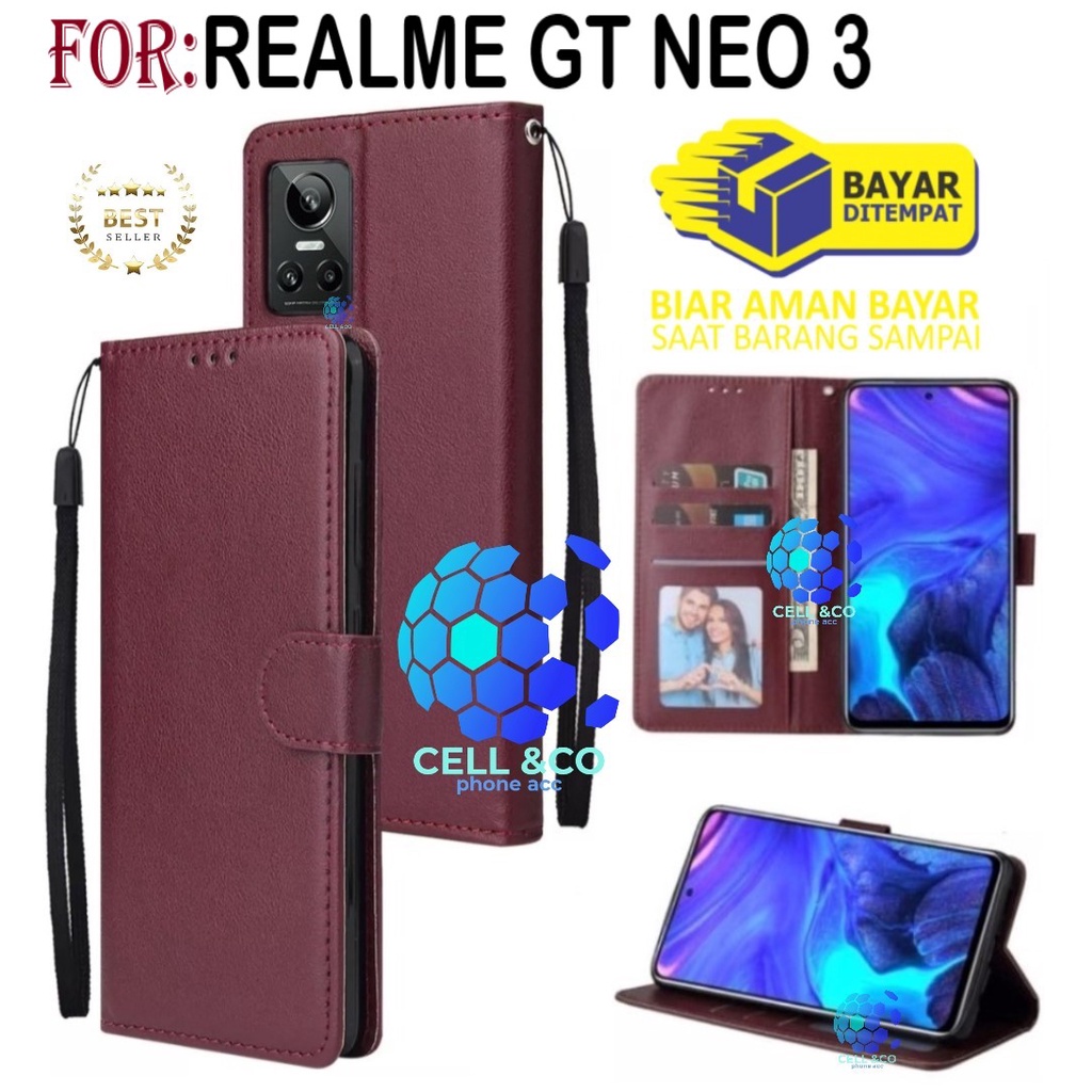 REALME GT NEO 3 CASE FLIP LEATHER WALLET PREMIUM FLIP CASE BUKA TUTUP KESING HP CASING FLIP CASE REALME GT NEO 3