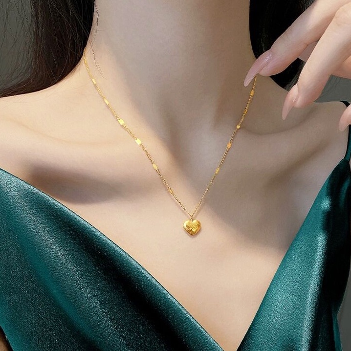 kalung titanium Wanita anti karat Premium Simple 18k Emas Hati Liontin necklace aksesoris